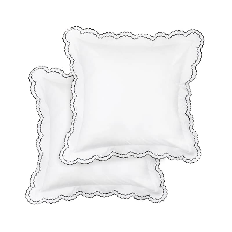Percale Double Scalloped Embroidered Pillowcase and Sham Cover Set