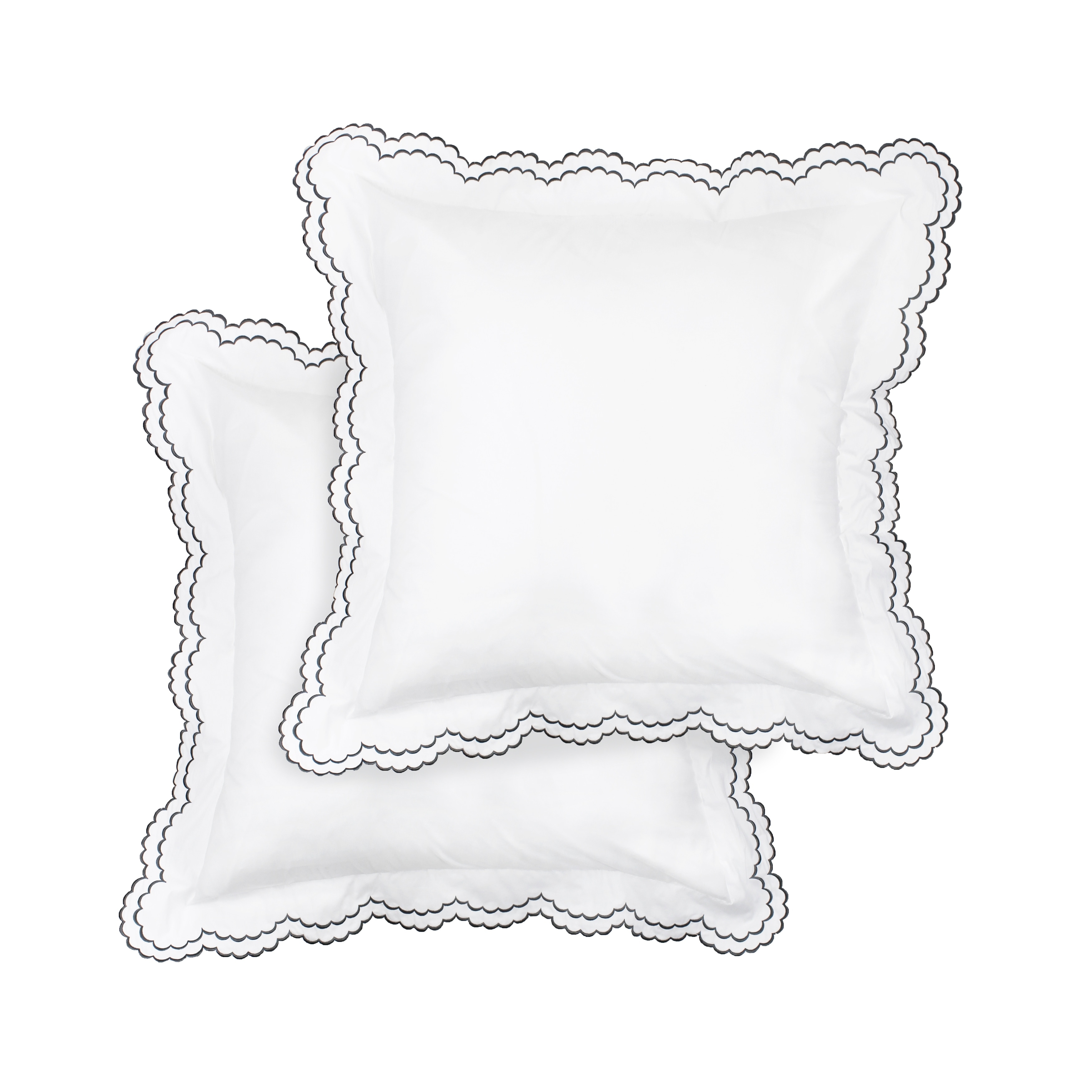 Percale Double Scalloped Embroidered Pillowcase and Sham Cover Set