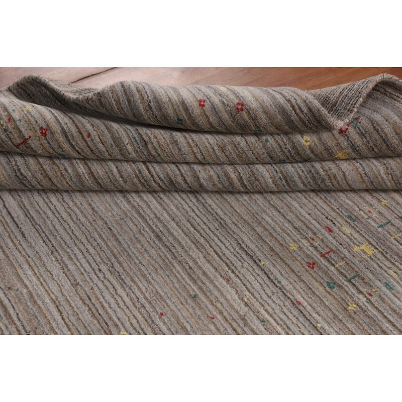 Striped Tribal Gabbeh Area Rug Hand-Knotted Multi-Color Wool Carpet - 6'1"x 7'11"