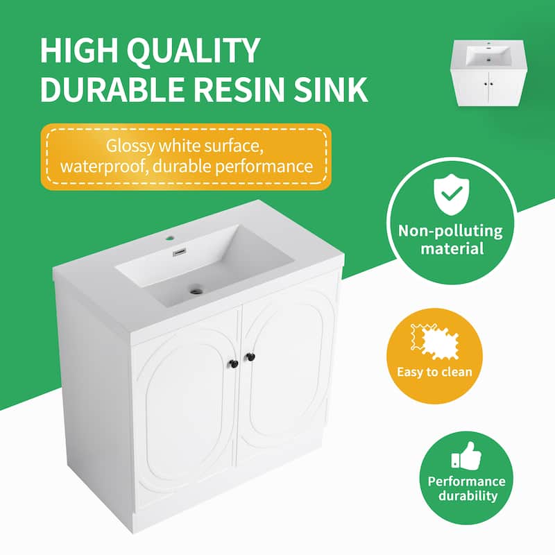 BNK 24/30/36 inch Freestanding Single Sink Bathroom Vanity with Soft Close Door and Adjustable Shelf