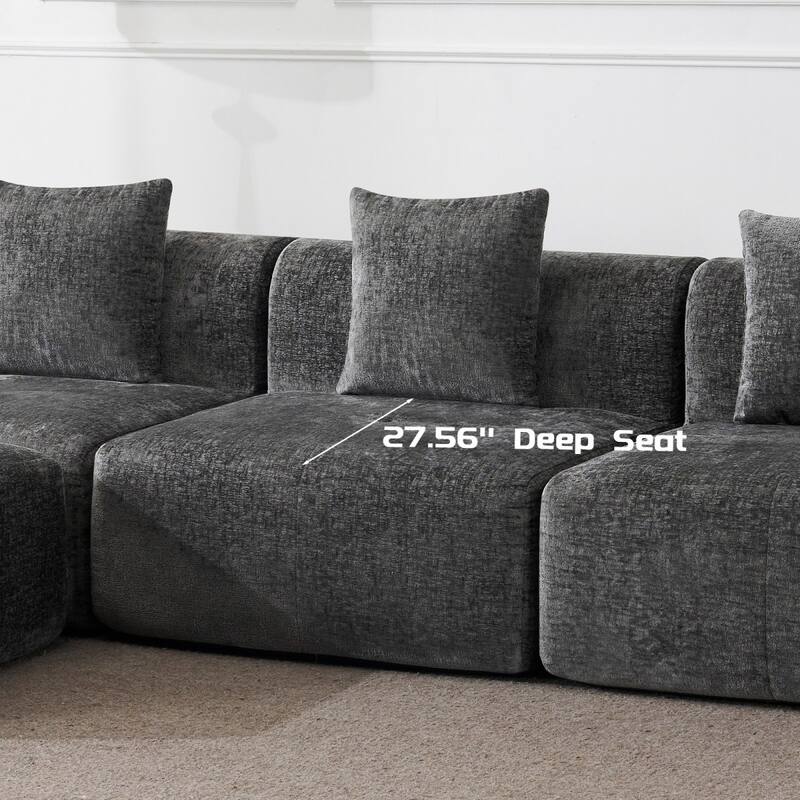 120.47" Modular Corduroy Boneless Sectional Sofa with Movable Ottoman