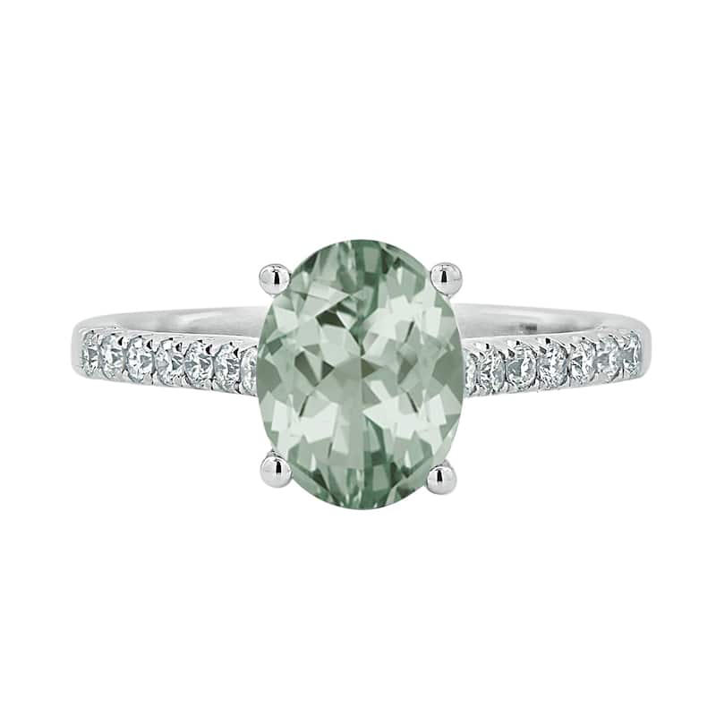 Auriya 14k Gold 9/10ct Fancy Oval Green Amethyst and Diamond Engagement Ring 1/4ctw