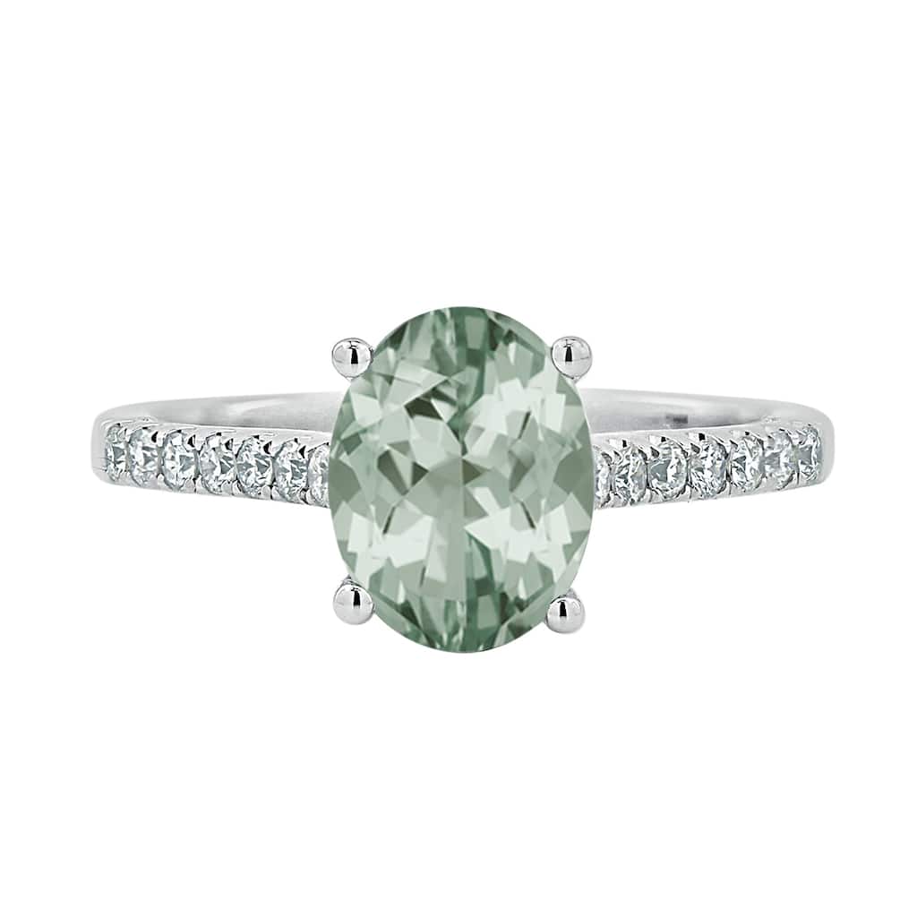 Auriya 14k Gold 9/10ct Fancy Oval Green Amethyst and Diamond Engagement Ring 1/4ctw