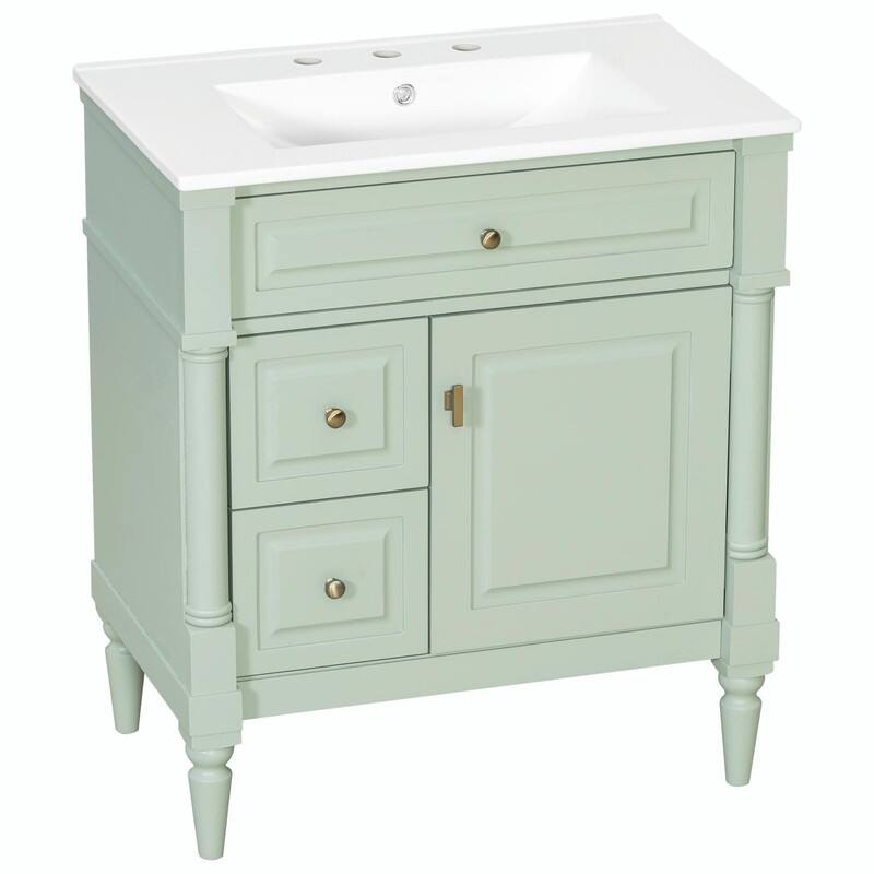 36" Bathroom Vanity with Sink, Freestanding Bathroom Cabinet with Ceramic Basin, Flip Drawer