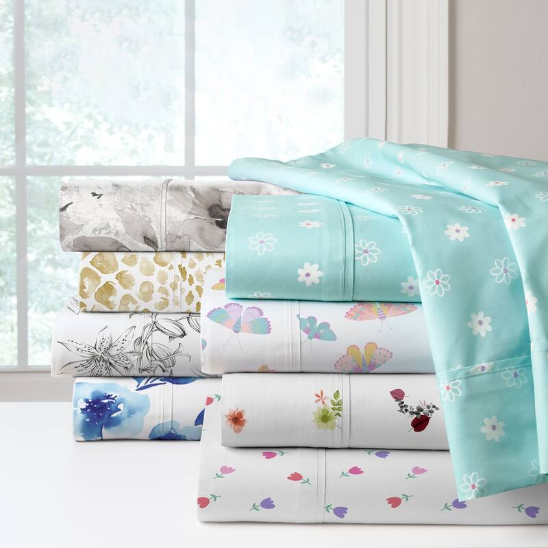 Pointehaven Crisp Percale Printed Long Staple Combed Cotton Sheet Set