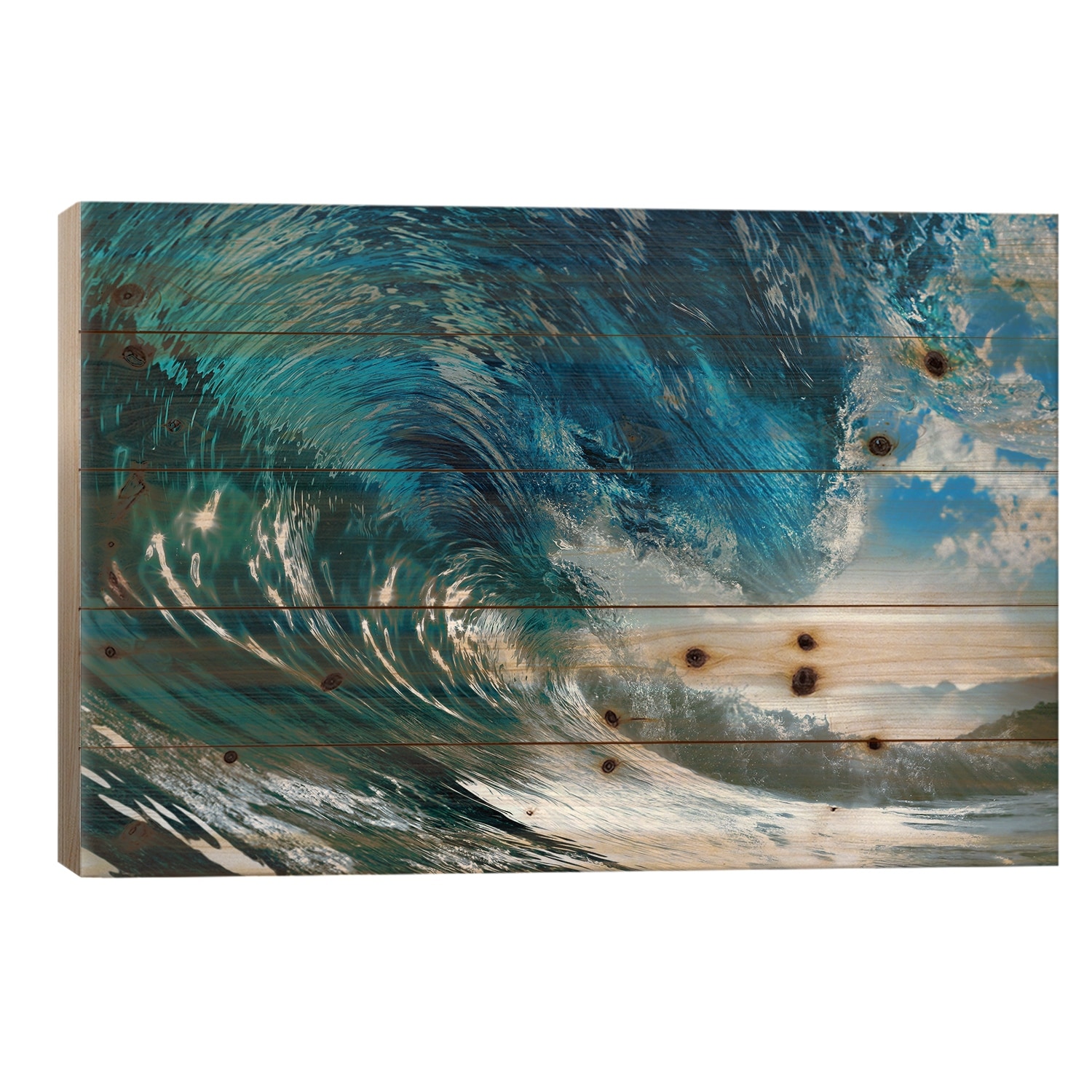 The Wave Print On Wood by PhotoINC Studio - Multi-Color
