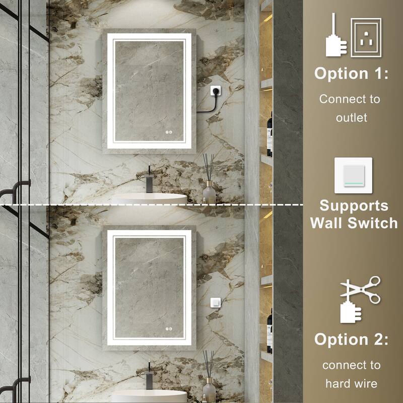 Retangular Wall Mounted LED Bathroom Mirror With Touch Switch Memory Mirror Anti-Fog (Horizontal/Vertical)