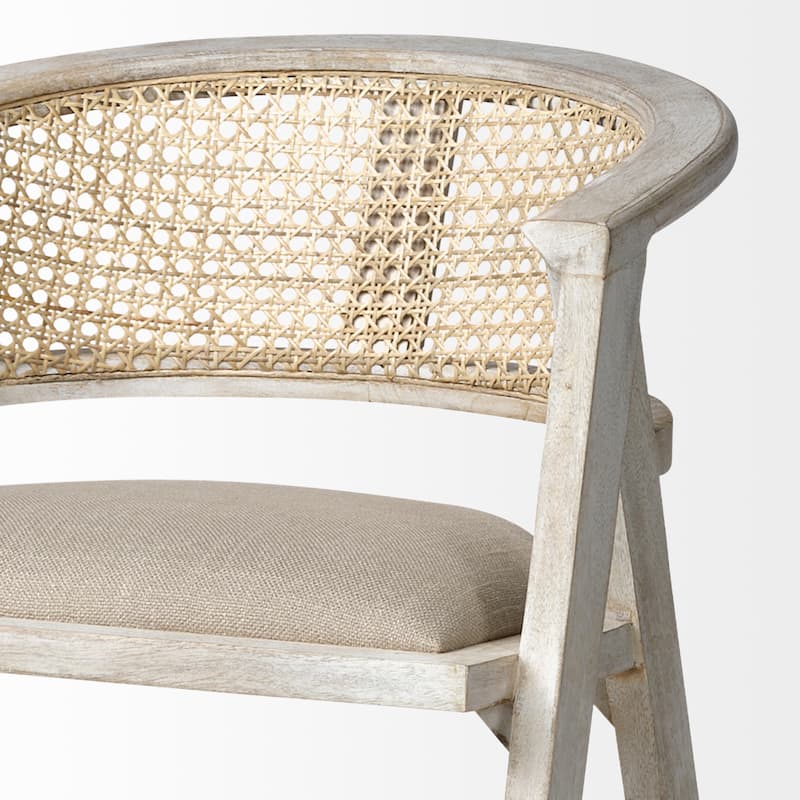 Tabitha Beige Fabric and Rattan Seat with Blonde Solid Wood Frame Counter Stool