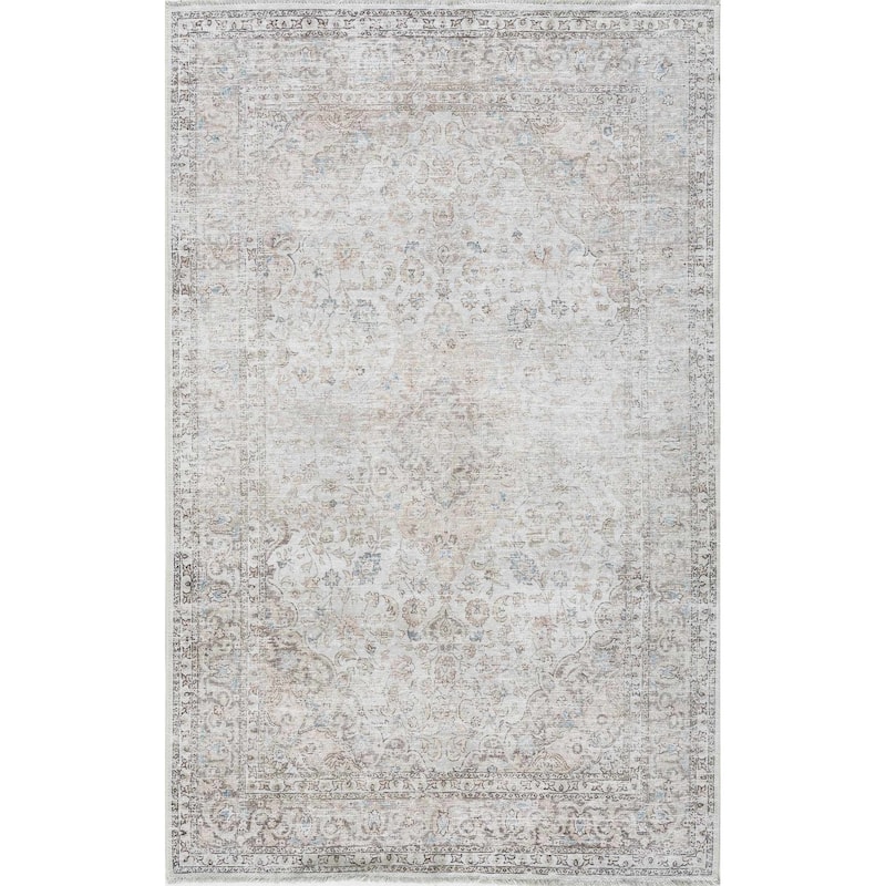 Hauteloom Ariana Living Room, Bedroom Machine Washable Area Rug - Pearl, Dark Brown, Brown - 5' x 7'6"