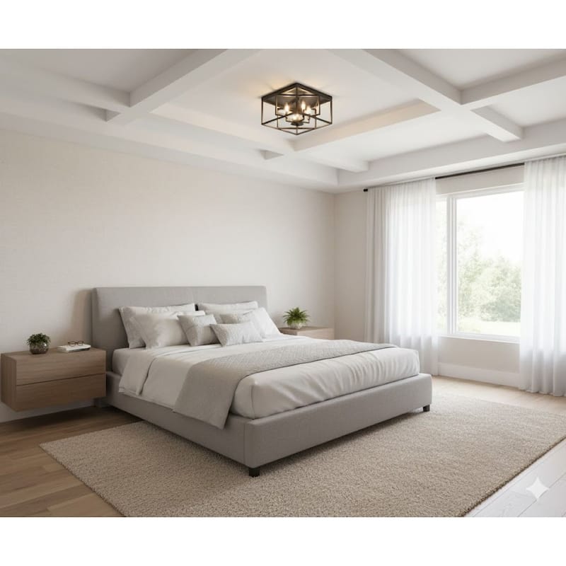 4 Light Black Iron Flush Mount