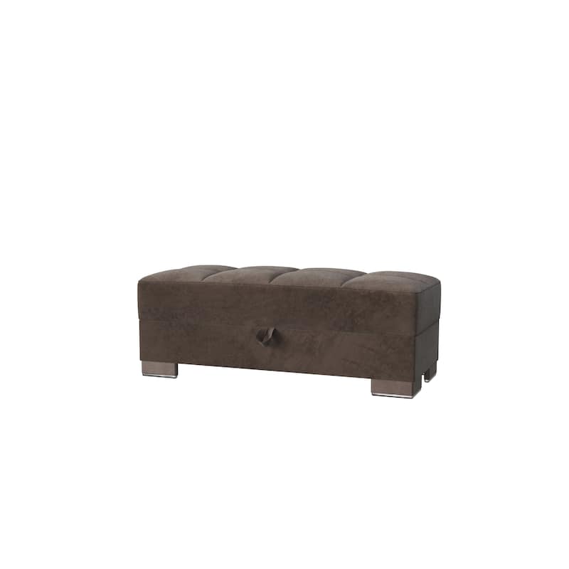 HomeRoots 52" Brown Tufted Microfiber Storage Ottoman