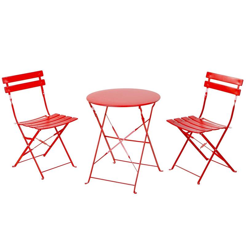 Clihome Outdoor 3 Piece Premium Steel Patio Bistro Set - Red