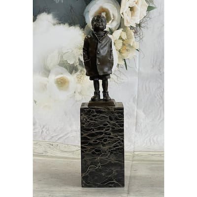 Boy In Rain Genuine Bronze Sculpture Bookend Book End Figurine Hot Cast Figure