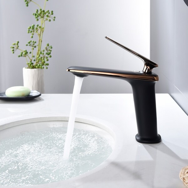Single Handle Bathroom Faucet In Rose Gold And Matte Black 