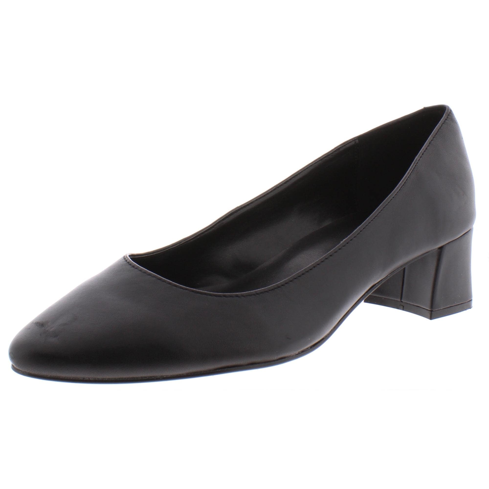 black leather block heels