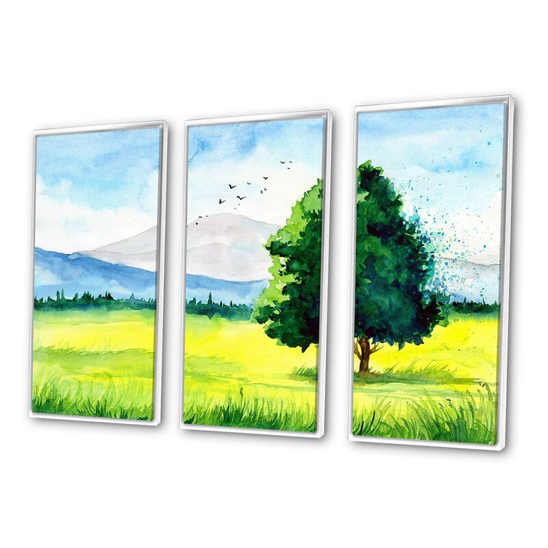 Designart "The Yellow Field With The Beautiful Tree" Country Framed Art