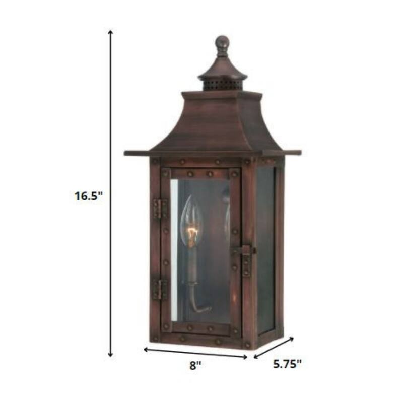 2-Light Patina Wall Light Colonial Design Clear Glass Gas Lantern Style - 5.75” x 8” x 16.50”