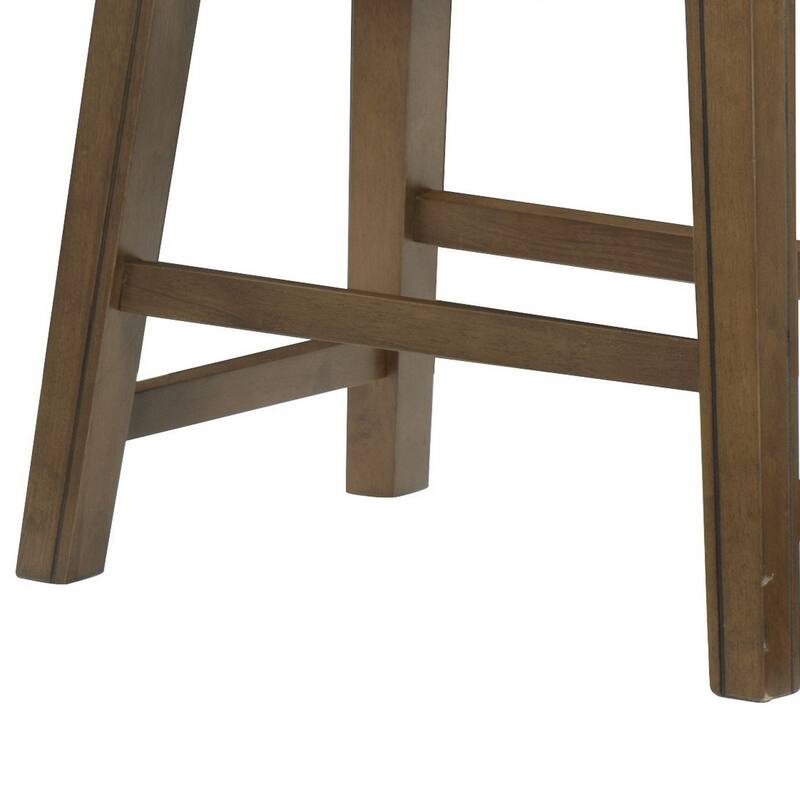 Miel 20 Inch Dining Stool, Gray Faux Leather, Brown Solid Wood, Nailheads