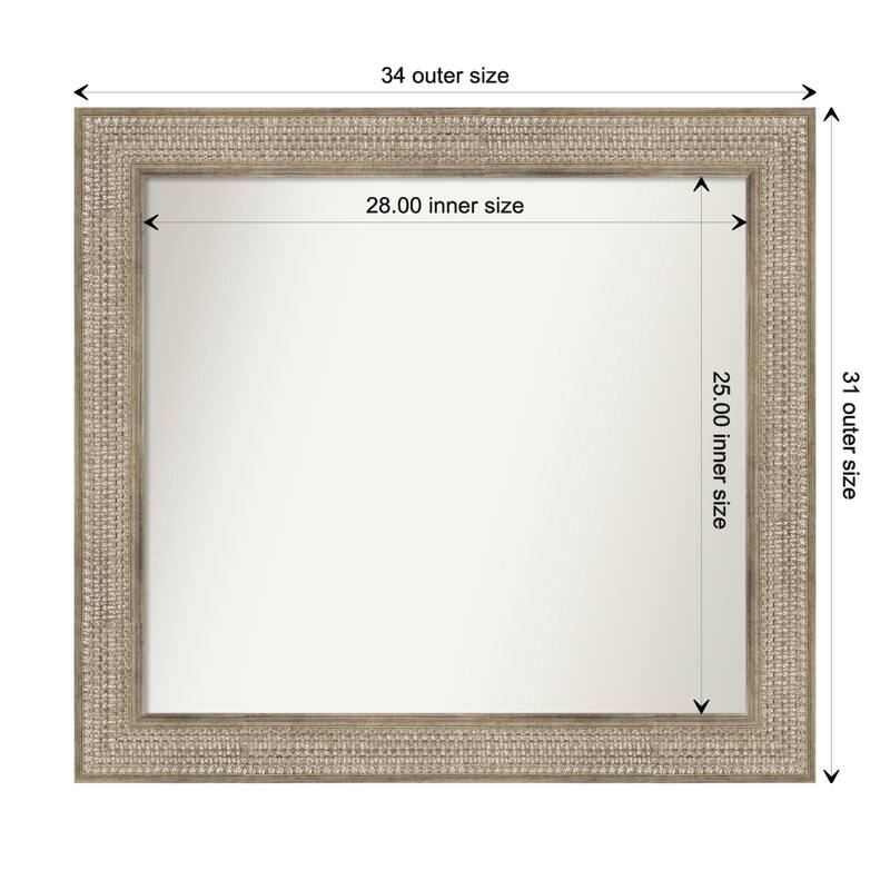 Trellis Silver Framed Non-Beveled Custom Wall Mirror, Bathroom Vanity Mirror - Outer Size: 34 x 31