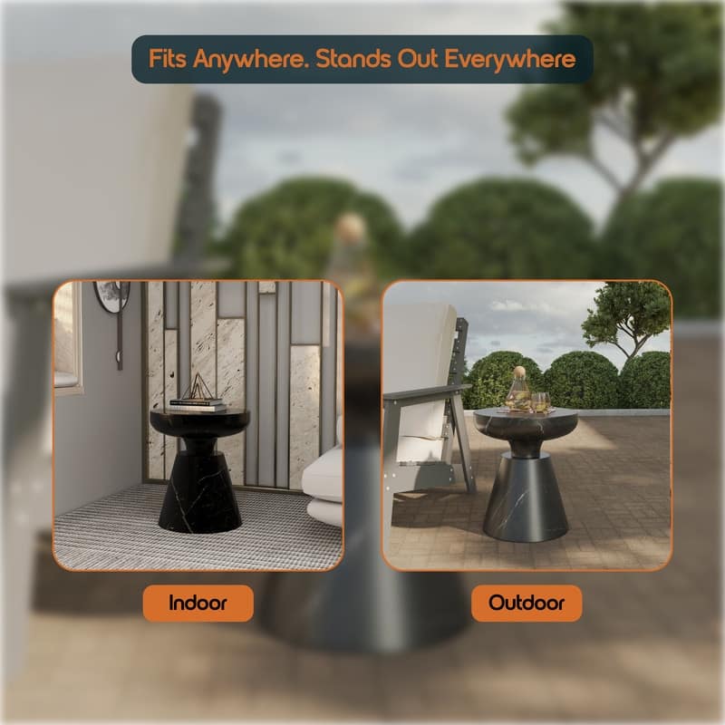 Isle Modern Round Side Table in Fiberstone for Indoor and Patio Outdoor End Table with Pedestal Base