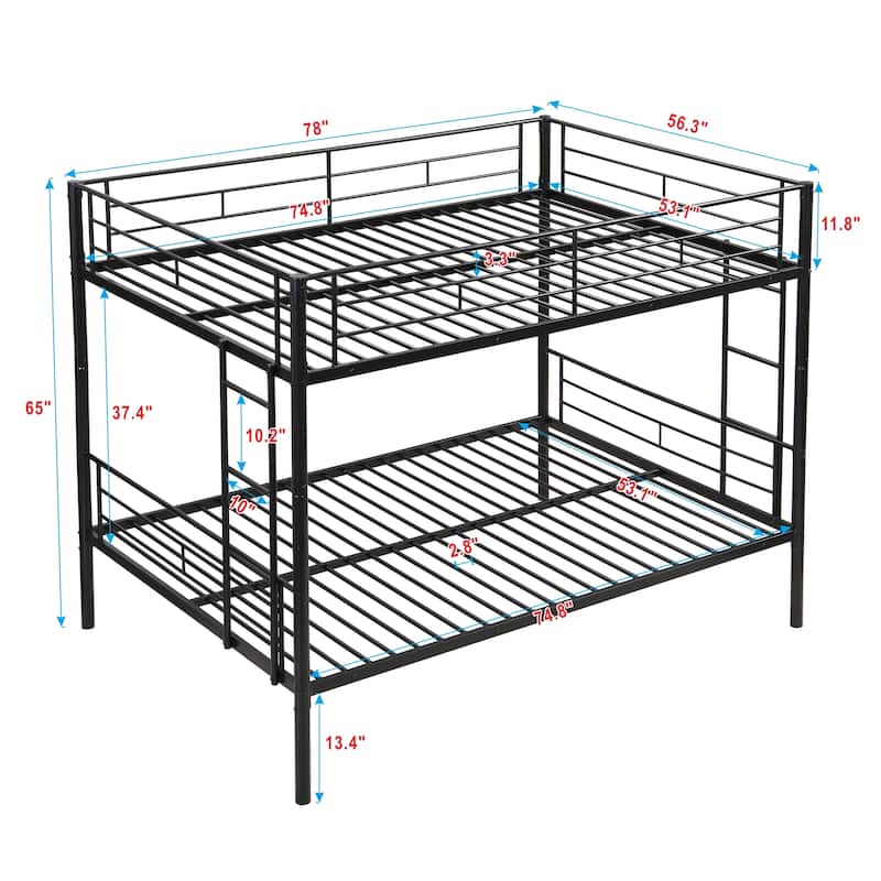 Full Over Full Metal Bunk Bed , No Box Spring Needed, Easy Assemble