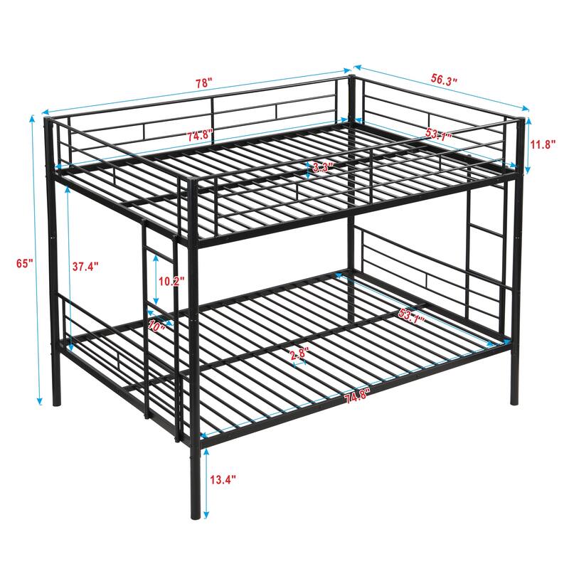 Full Over Full with trundle Metal Bunk Bed, No Box Spring Needed, Easy Assemble