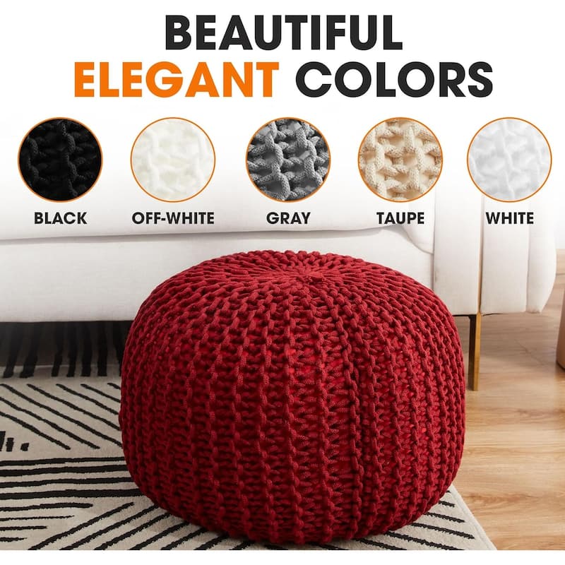 Cheer Collection Decorative 18-inch Chunky Hand-knit Pouf Ottoman