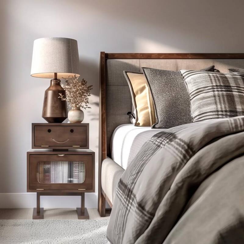 Modern Nightstand, End Table with Rotating Drawers