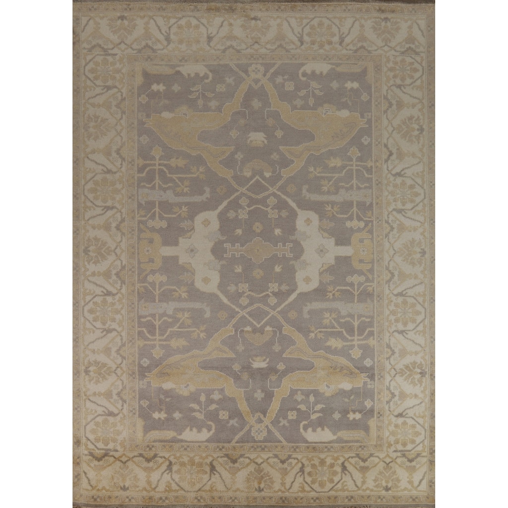 Grey Oushak Indian Area Rug Hand-Knotted Wool Carpet - 9'1" x 11'9"