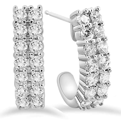1 3/8 CT Natural Diamond Hoops White Gold 3/4" Tall