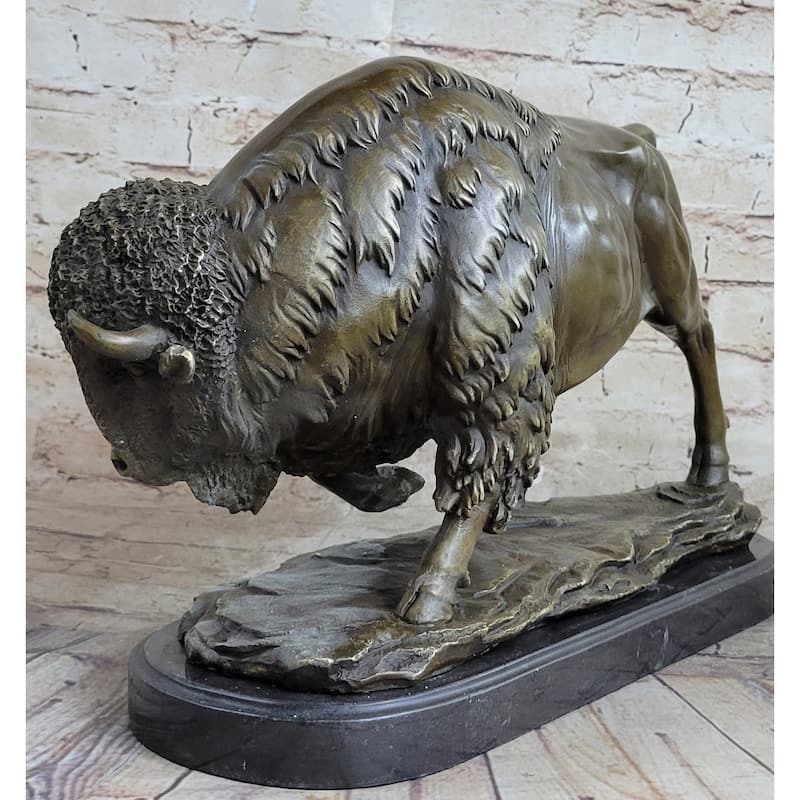 Large American Buffalo Bison Art Deco Sculpture Marble Base Figurine Figure Sale