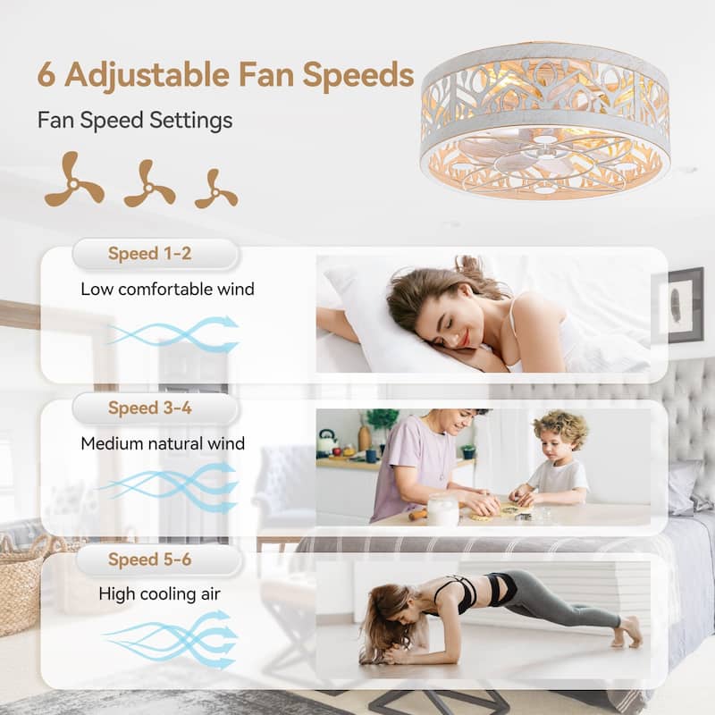 16.5" 7-Blade Vintage Distressed White Enclosed Ceiling Fan with Remote Light