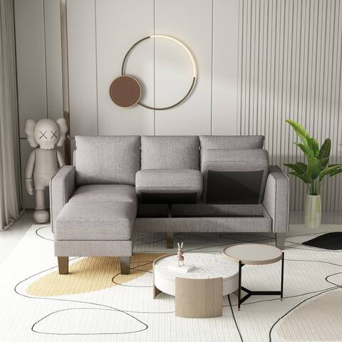 53.3" L-shape Sectional Storage Sofa Modern 3 Seats Couch Polyester with Ottoman