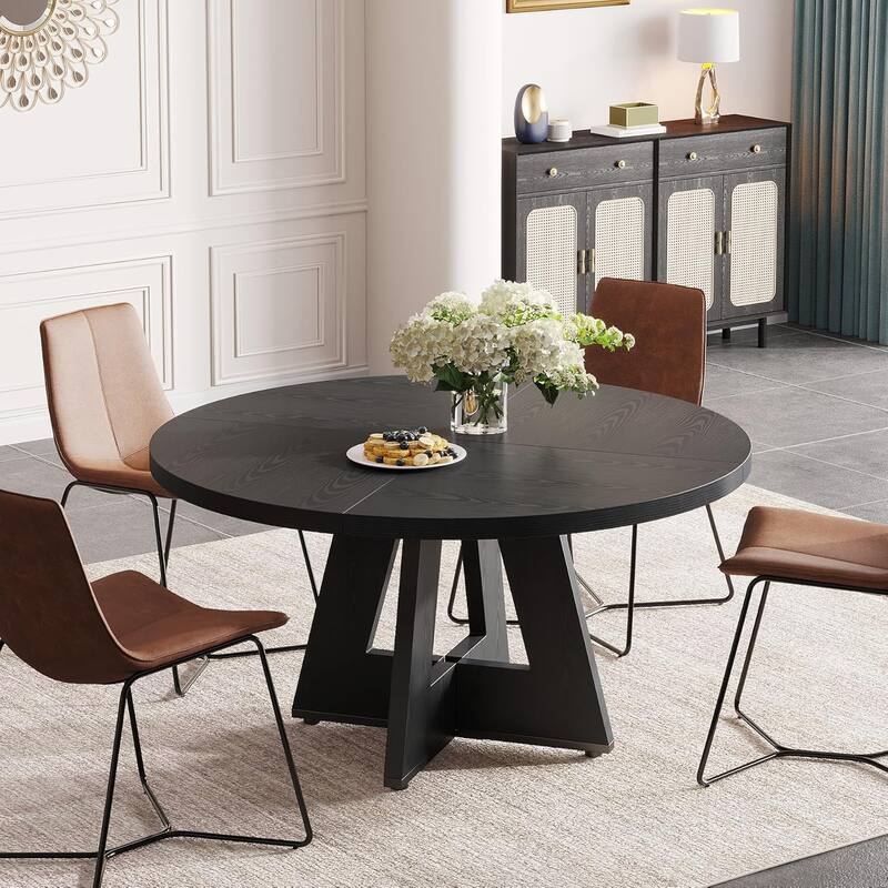 47" Round Wood Dining Table 4-Seater Farmhouse with Wooden Tabletop Cross Base for Dining Room/Kitchen