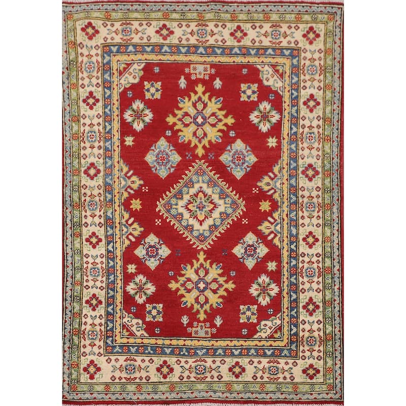 Red Kazak Accent Rug Handmade Wool Carpet - 3'4" x 5'2"
