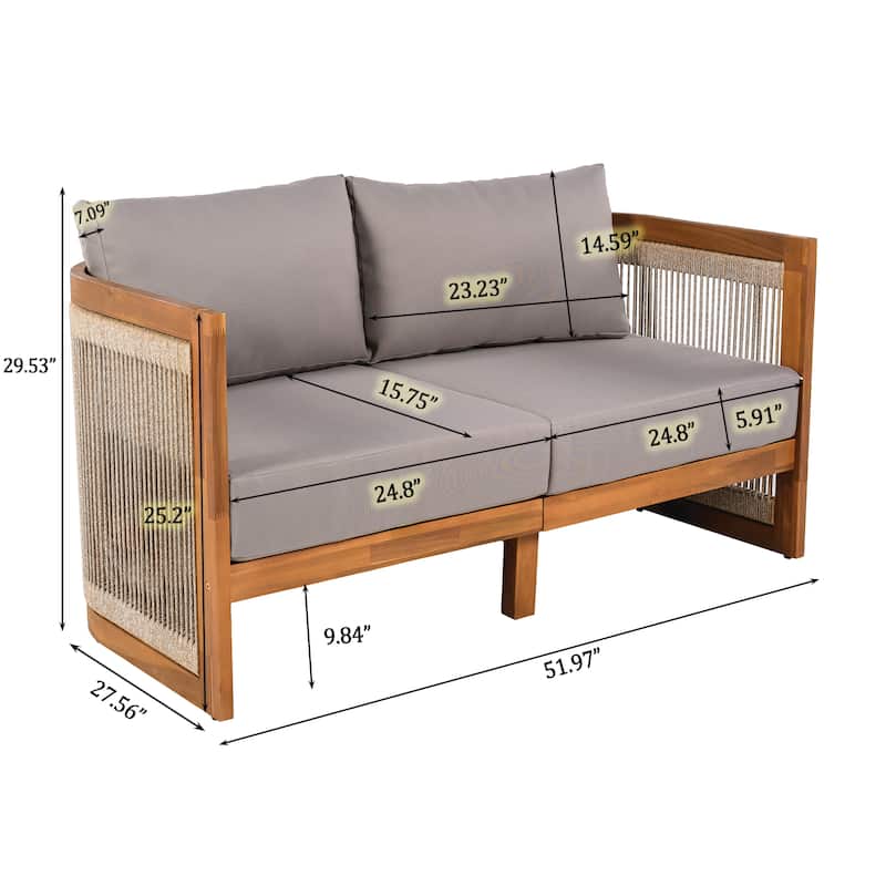 4-Piece Patio Seating Group w/ 2 Chairs, Loveseat & Table Premium Acacia Wood Outdoor Furniture Set