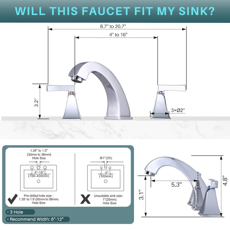 WOWOW 8 in. Widespread Double Handle Bathroom Faucet
