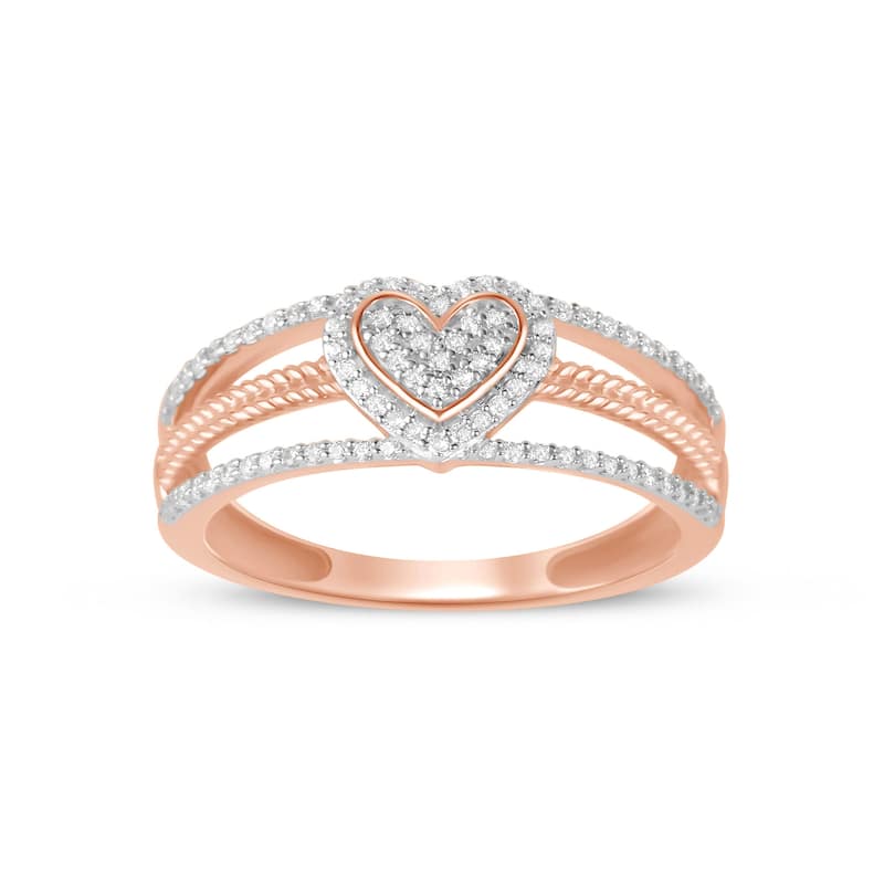 1/5ct TDW Diamond Heart Cluster Promise Fashion Ring in 10K Gold for Women - 7.5 - Rose