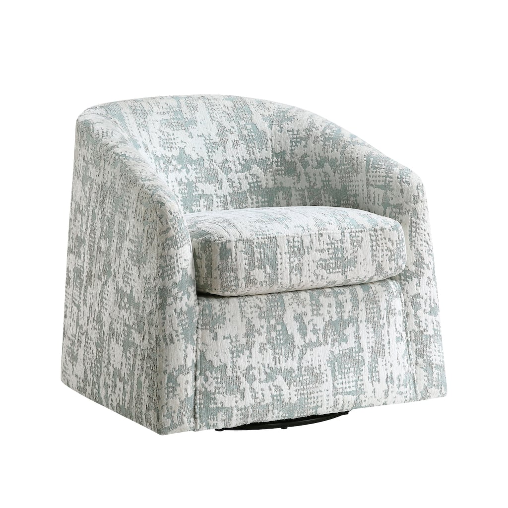 Swivel Armchair, Green Jacquard Fabric, Curved Foam Cushions