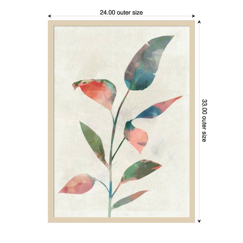 Gentle Leaves in Soft Colors by Ken Roko Wood Framed Wall Art Print - Svelte Natural - 24 x 33 in
