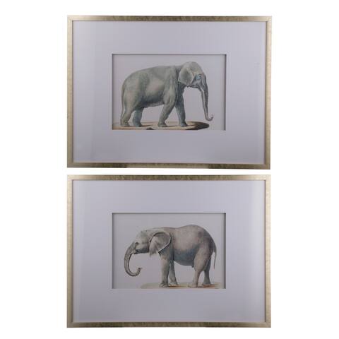 A&B Home Silver Framed Elephant Pencil Drawings (Set of 2) - Gold