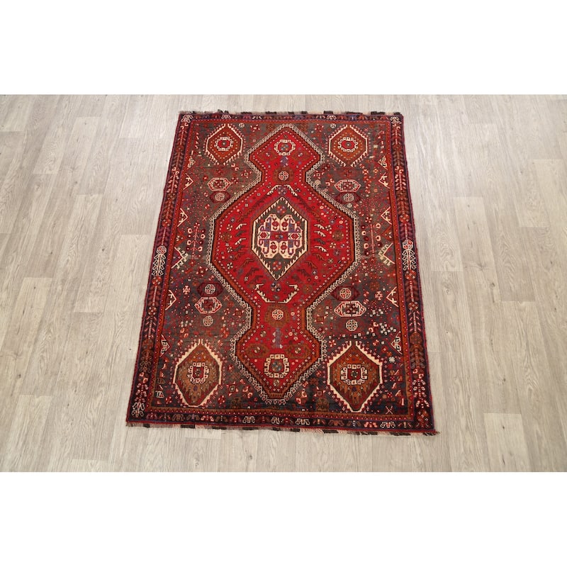 Geometric Shiraz Persian Traditional Area Rug Handmade Wool Carpet - 3'11" x 5'3"