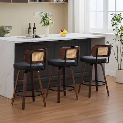 Ostweer Furniture Set of 3 Swivel Counter Stools Walnut Black