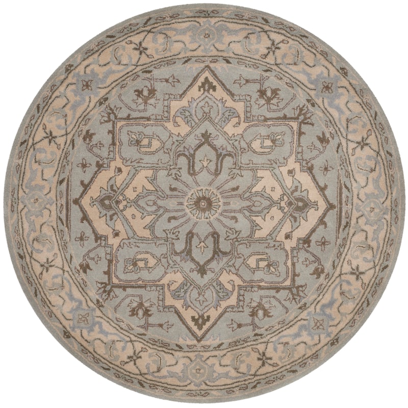 SAFAVIEH Handmade Heritage Floating Dahlia Traditional Oriental Wool Rug - 6' Round - Beige/Grey