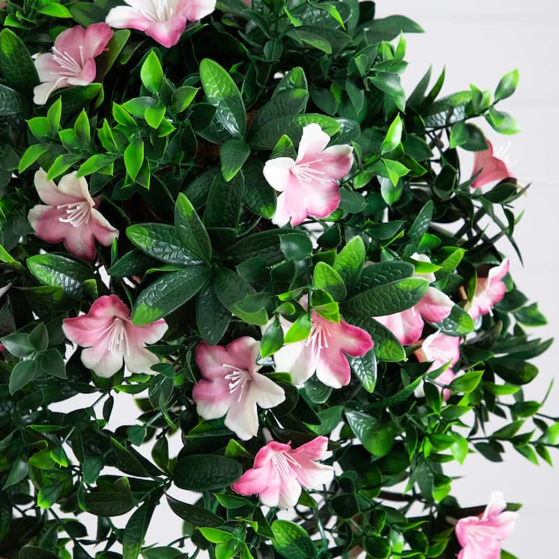34-in UV Resistant Artificial Azalea Hanging Basket (Indoor/Outdoor) - Green