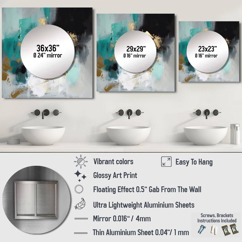 Designart "Full Moon Happiness Gold & Turquoise Abstract IV" Abstract Painting Wall Mirror Square Mirror For Living Room