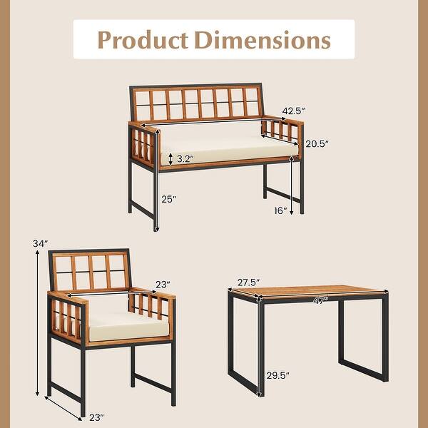 Gymax 4 PCS Acacia Wood Patio Dining Set w/ 1 Rectangular Table 1 - Bed ...