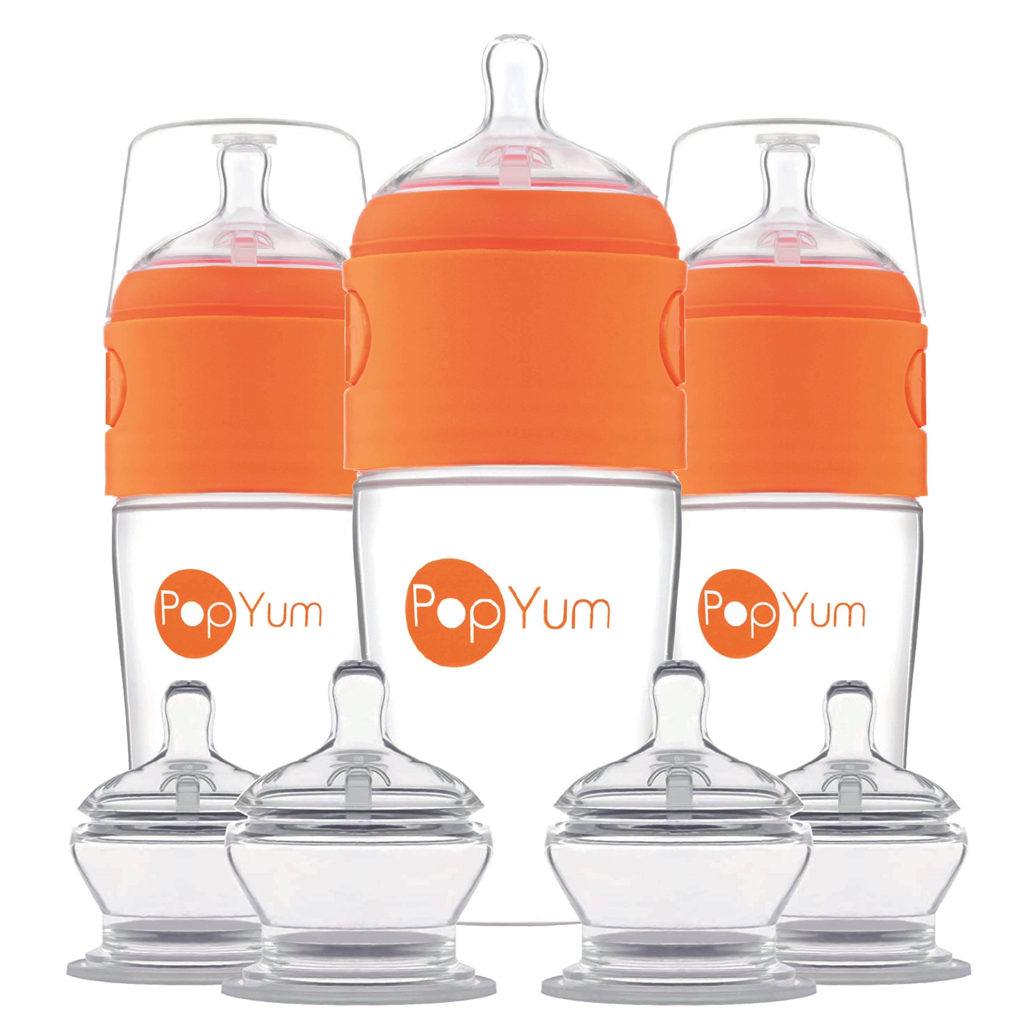 PopYum Orange 9oz Baby Bottle + Nipple 7 Piece Bundle