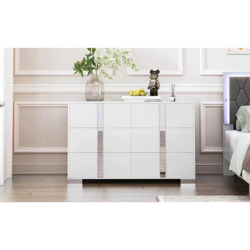 Elegant Modern Dresser with Metal Foot,Mirrored Storage Cabinet with 6 Drawers for Bedroom,Living Room