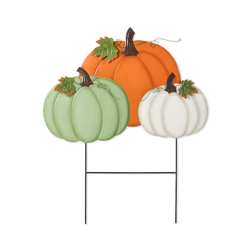 Glitzhome Fall Harvest Metal Yard Stake Hanging Decor for Thanksgiving (2-3 Functions)